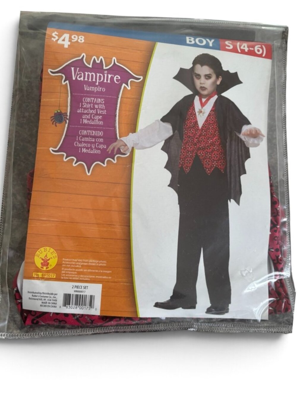 Boys Vampire Halloween Costume Size Small 4-6 Shirt Vest Cape & Medallion